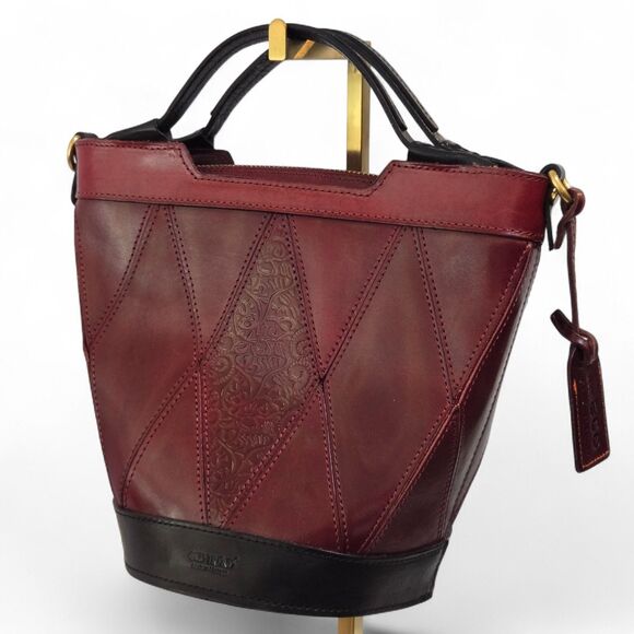 Old Trend Primrose Mini Eco Leather Bucket Tote Bag Burgundy 2 Top Straps Purse - Picture 2 of 13